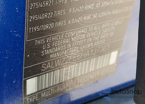 2017 Land Rover Range Rover Sport 5.0L V8 Supercharged Svr z USA, uszkodzony, nr VIN SALWZ2FE6HA137361